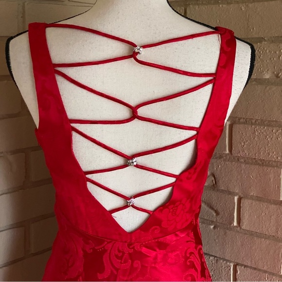 Vintage Zum Zum Prom Dress Maxi Gown Satin 90s Y2K Glam Open Back Jacquard 5 / 6 - Picture 6 of 12